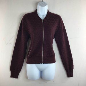 Why Not Women's Maroon Long Sleeve Pockets Full Zip Sweater Size S/M
